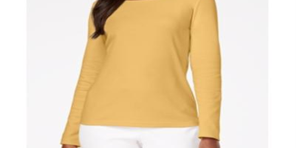 Karen Scott Blusa feminina de algodão com decote redondo, dourada, tamanho extragrande