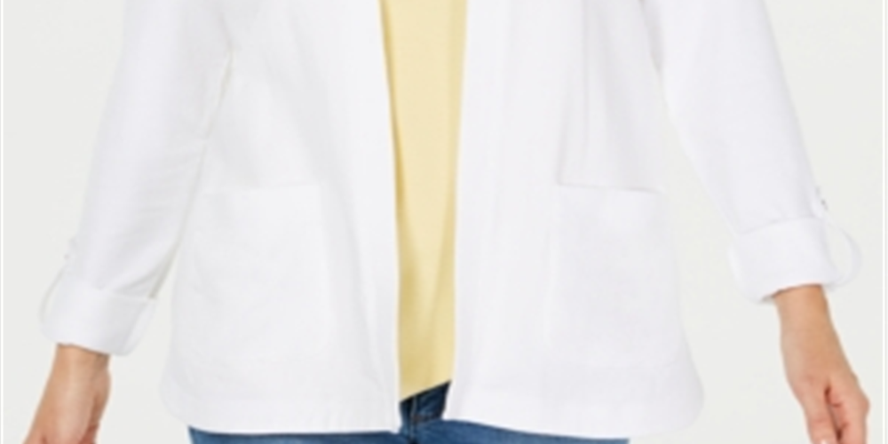 Moletom com capuz feminino Karen Scott Sport French Terry com frente aberta, branco, tamanho médio