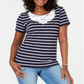 Blusa feminina Karen Scott de crochê com listras de algodão e renda, azul, tamanho GG