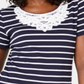 Blusa feminina Karen Scott de crochê com listras de algodão e renda, azul, tamanho GG