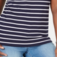 Blusa feminina Karen Scott de crochê com listras de algodão e renda, azul, tamanho GG
