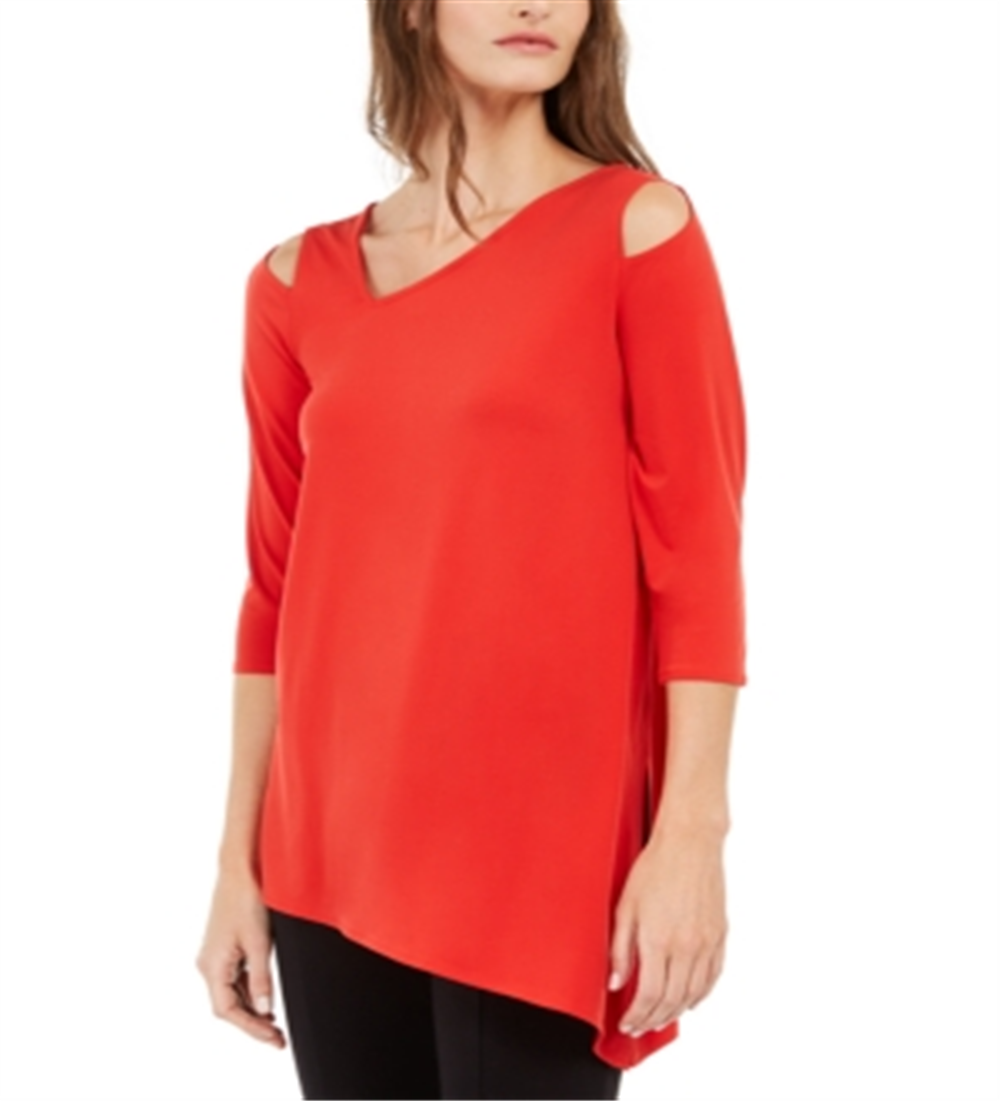 Blusa feminina Alfani com ombros descobertos e assimétrica, vermelha, tamanho X-S