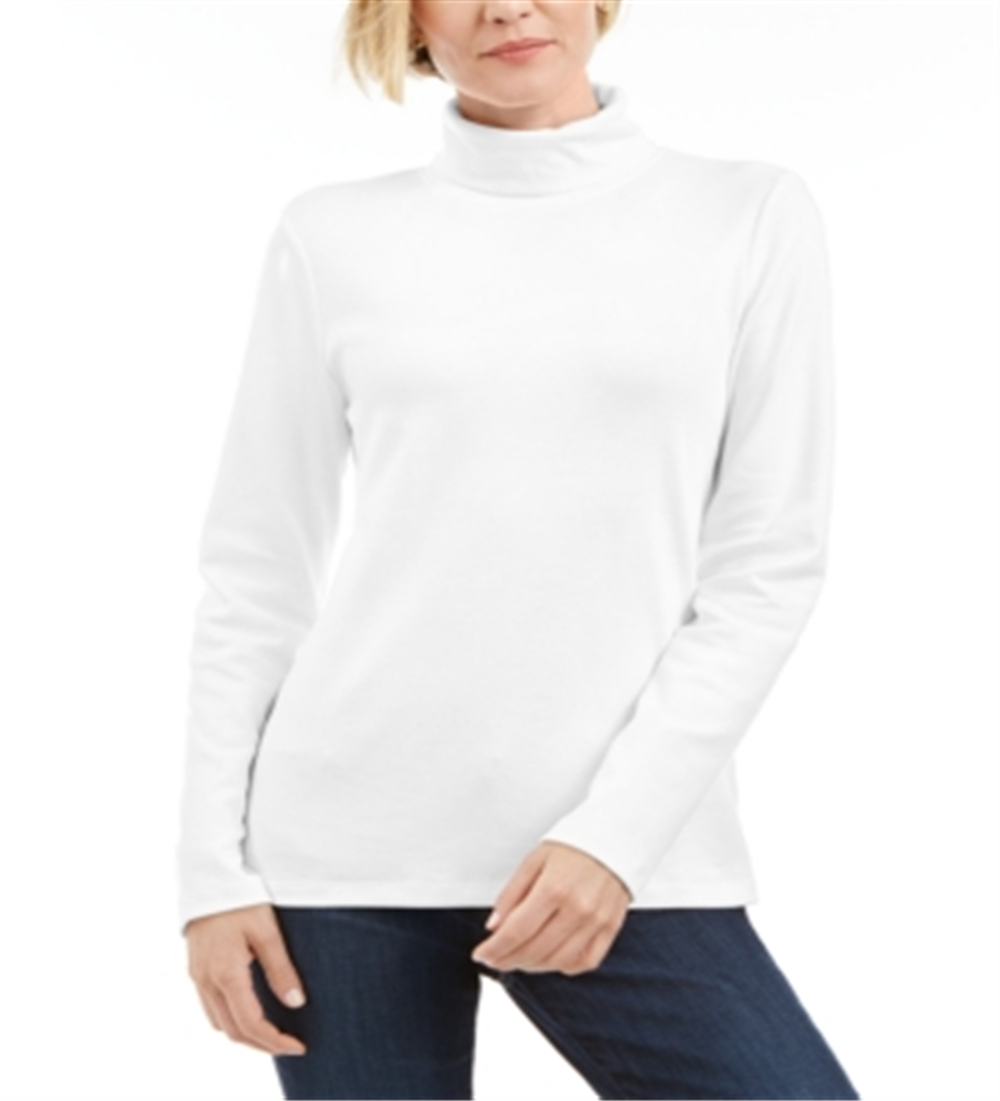 Karen Scott Blusa de gola alta feminina de algodão, branca, tamanho grande
