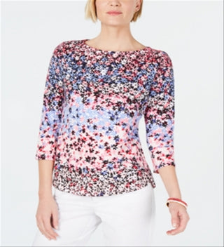 Camiseta feminina Charter Club Pima Cotton Floral Rosa Tamanho PS