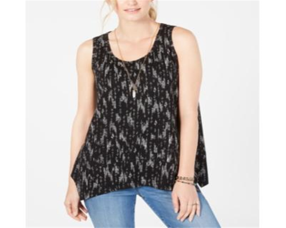 Blusa feminina estilo &amp; co com decote redondo e estampa, preta, tamanho extrapequeno