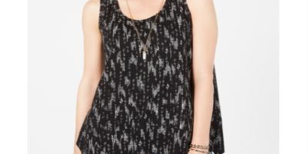 Blusa feminina estilo &amp; co com decote redondo e estampa, preta, tamanho extrapequeno