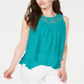 Top estilo feminino com acabamento em renda e alças finas, verde, tamanho P
