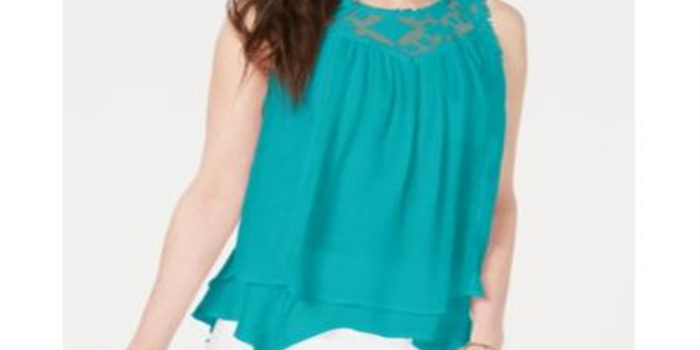 Top estilo feminino com acabamento em renda e alças finas, verde, tamanho P