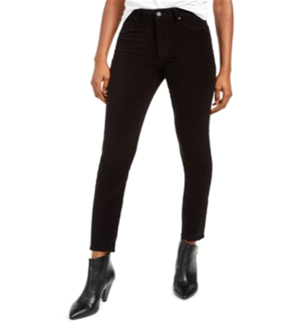 Jeans Hilary Velvet de cintura alta feminino, preto, tamanho 28
