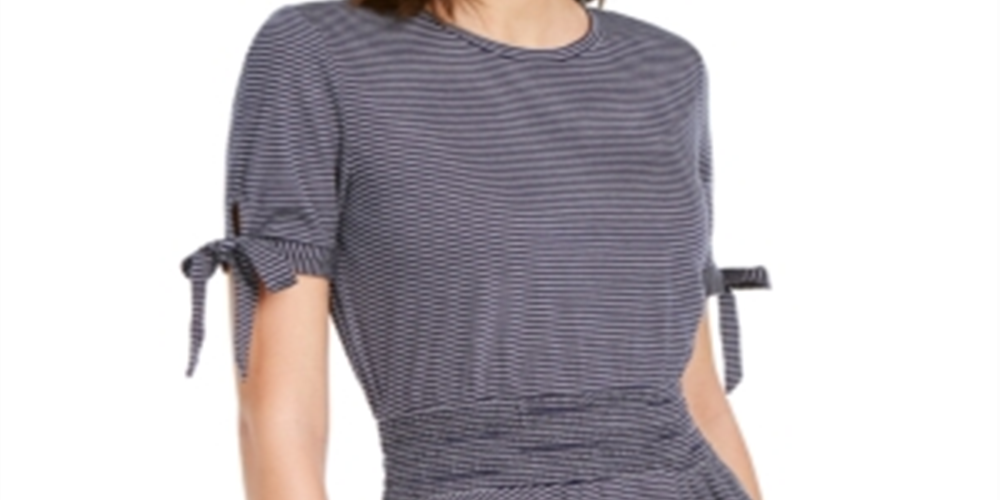 Blusa peplum feminina Maison Jules com manga amarrada, azul, tamanho grande