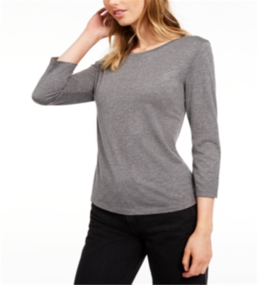 Camiseta feminina lisa com manga 3/4 Maison Jules cinza tamanho pequeno