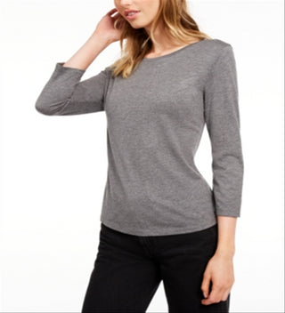 Camiseta feminina lisa com manga 3/4 Maison Jules cinza tamanho pequeno