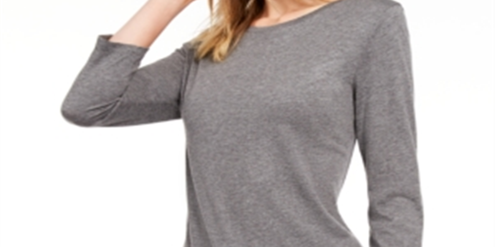 Camiseta feminina lisa com manga 3/4 Maison Jules cinza tamanho pequeno