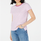 Camiseta feminina Maison Jules com decote redondo e manga curta, roxa, tamanho médio