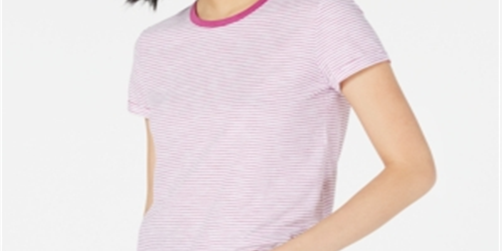 Camiseta feminina Maison Jules com decote redondo e manga curta, roxa, tamanho médio