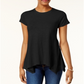 Top feminino de algodão com bainha de lenço, preto, tamanho PP