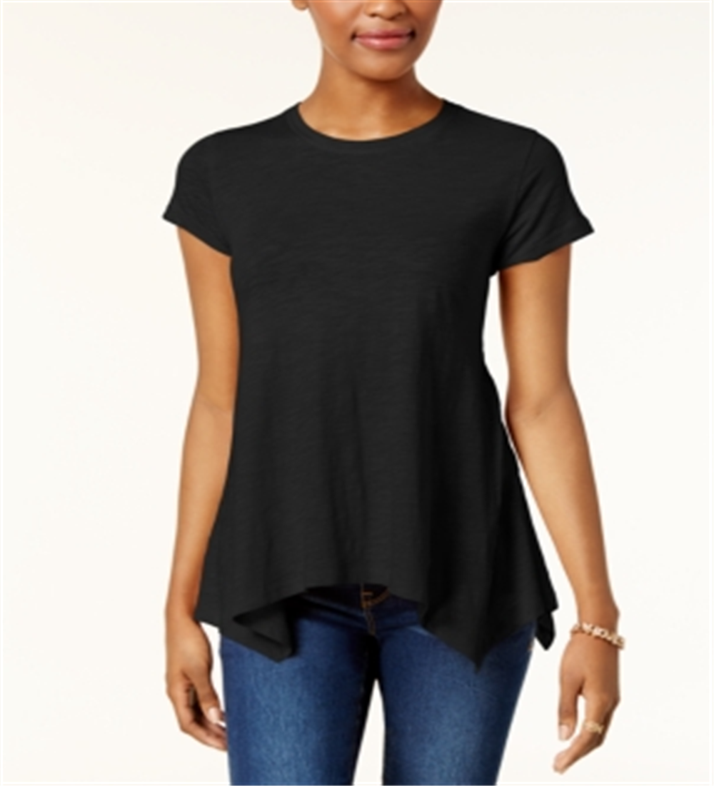 Top feminino de algodão com bainha de lenço, preto, tamanho PP