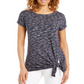 Camiseta feminina com bainha amarrada JM Collection, azul, tamanho XX-G