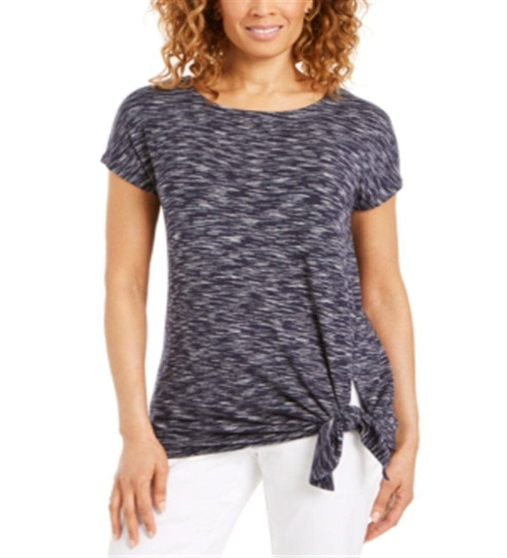Camiseta feminina com bainha amarrada JM Collection, azul, tamanho XX-G