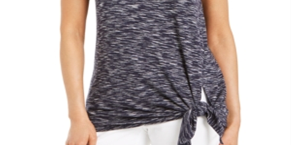 Camiseta feminina com bainha amarrada JM Collection, azul, tamanho XX-G