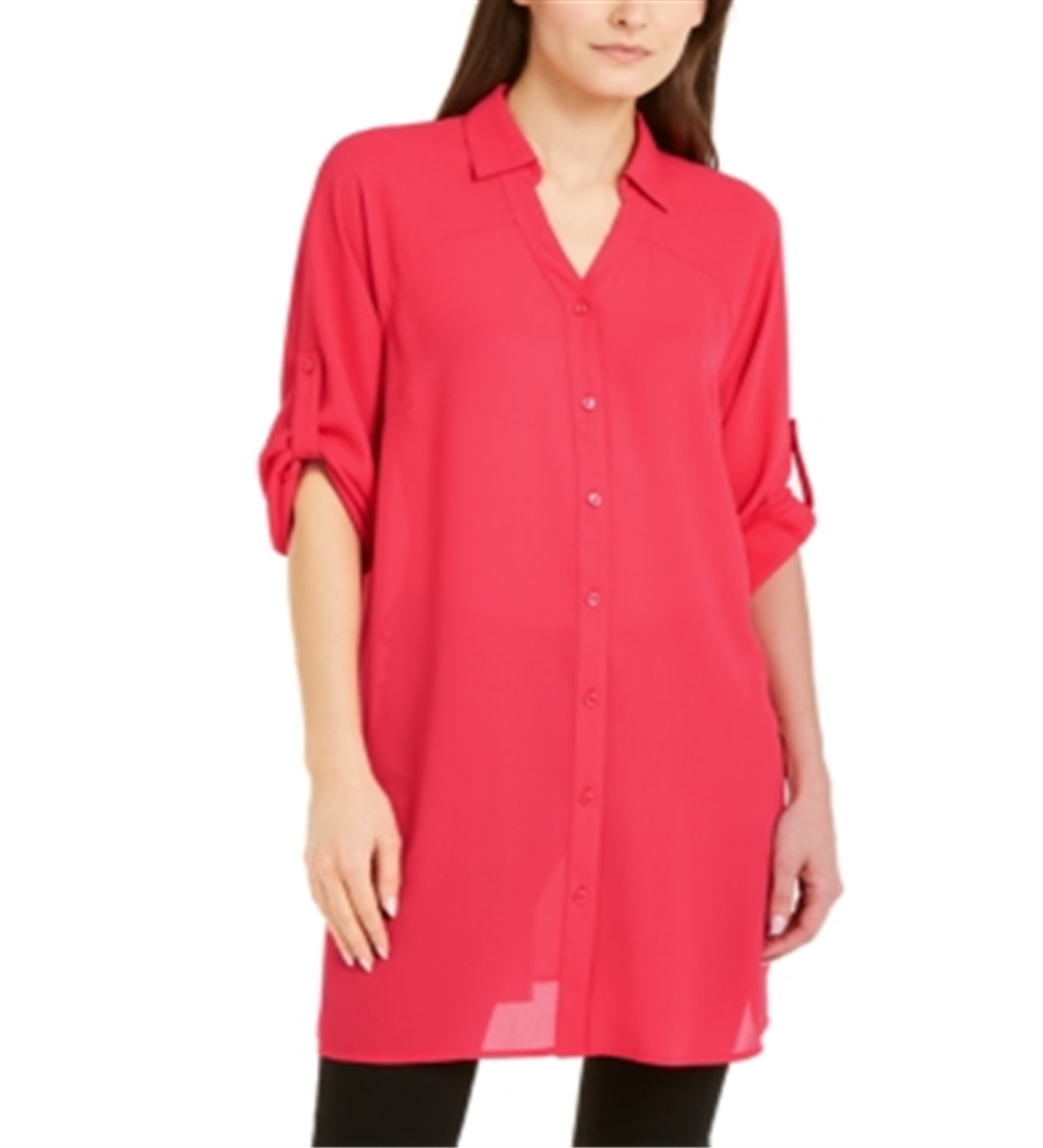 Blusa feminina Alfani com botões e supertúnica vermelha, tamanho médio
