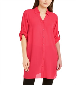 Blusa feminina Alfani com botões e supertúnica vermelha, tamanho médio