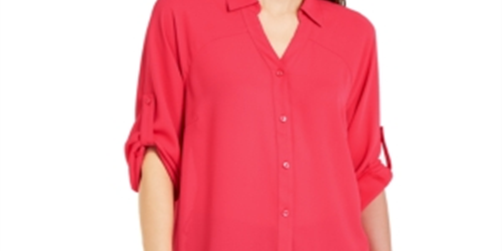 Blusa feminina Alfani com botões e supertúnica vermelha, tamanho médio