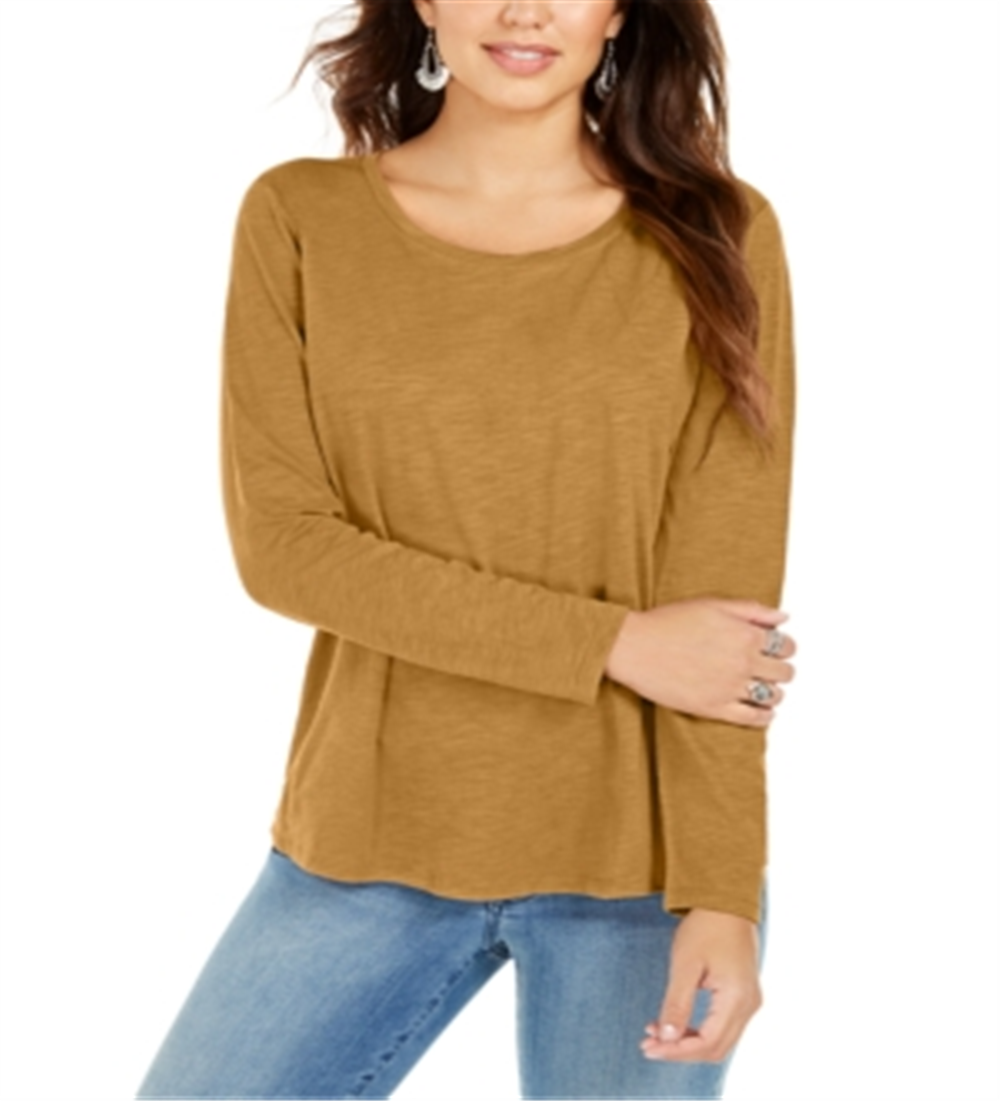 Estilo e CoTop feminino de manga comprida e gola redonda, amarelo, tamanho grande
