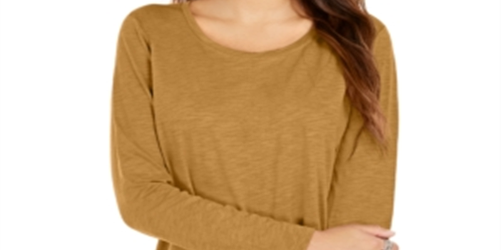 Estilo e CoTop feminino de manga comprida e gola redonda, amarelo, tamanho grande