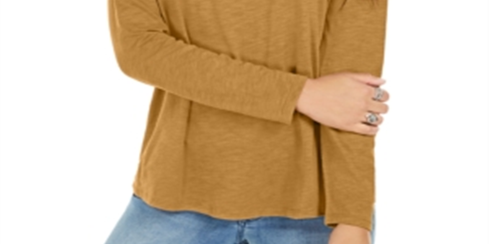 Estilo e CoTop feminino de manga comprida e gola redonda, amarelo, tamanho grande