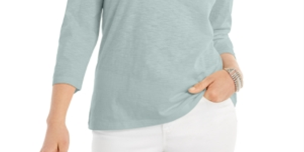 Estilo e CoTop feminino com manga 3/4 e decote redondo, azul, tamanho médio