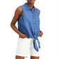Blusa feminina sem mangas com gola alta Charter Club, azul, tamanho 4