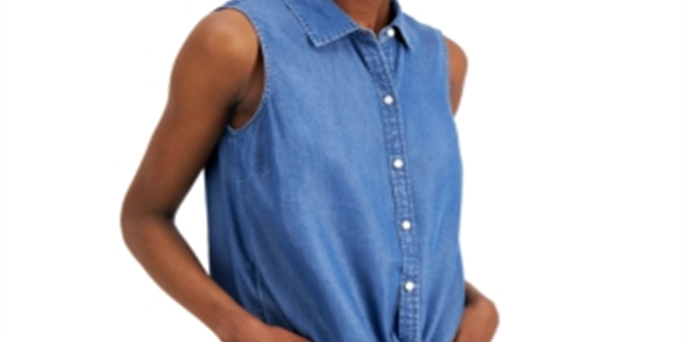 Blusa feminina sem mangas com gola alta Charter Club, azul, tamanho 4