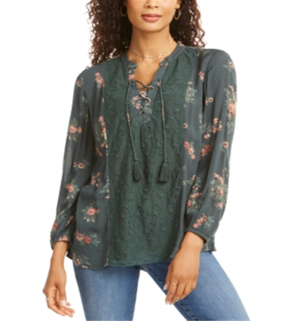 Estilo e CoTop floral feminino com cadarço verde tamanho extragrande