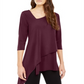 Blusa feminina Alfani com bainha assimétrica, manga 3/4, decote em V, vermelha, tamanho X-G