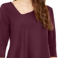 Blusa feminina Alfani com bainha assimétrica, manga 3/4, decote em V, vermelha, tamanho X-G