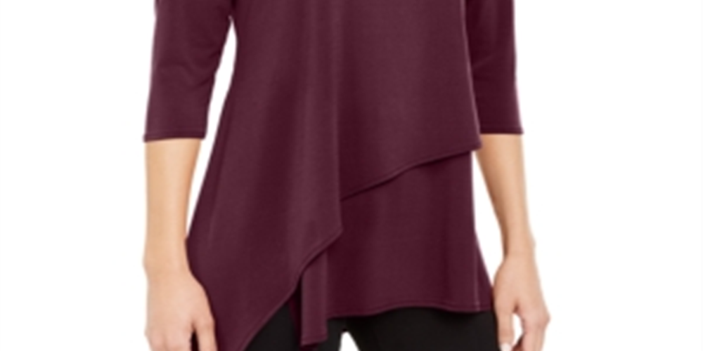 Blusa feminina Alfani com bainha assimétrica, manga 3/4, decote em V, vermelha, tamanho X-G