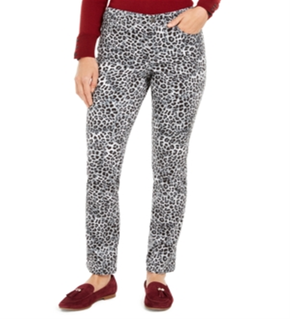 Calça jeans feminina Charter Club com estampa animal Lexington, perna reta, branca, tamanho 18