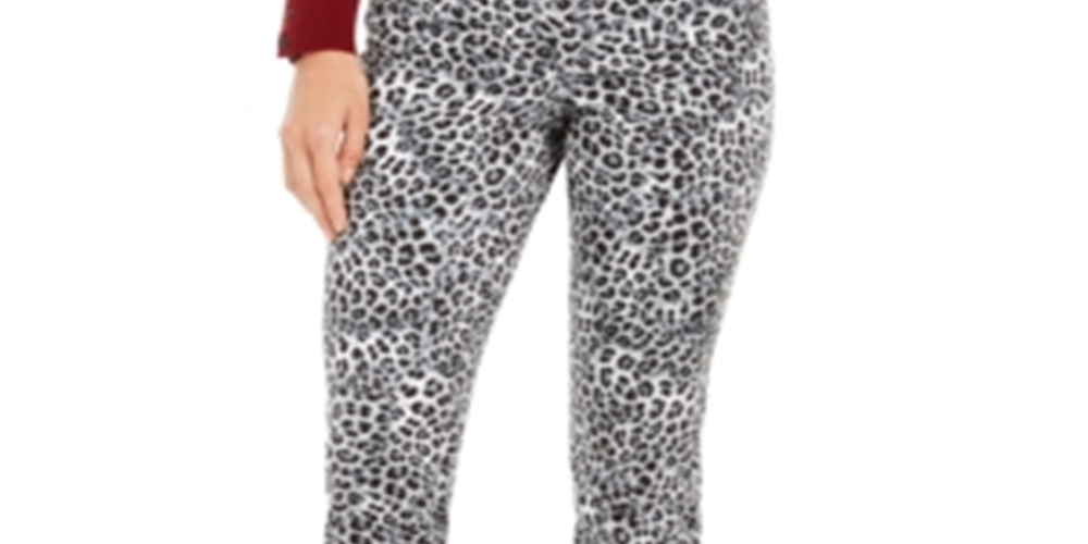 Calça jeans feminina Charter Club com estampa animal Lexington, perna reta, branca, tamanho 18