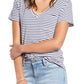 Camiseta feminina listrada de algodão com bolso Lucky Brand, azul, tamanho médio