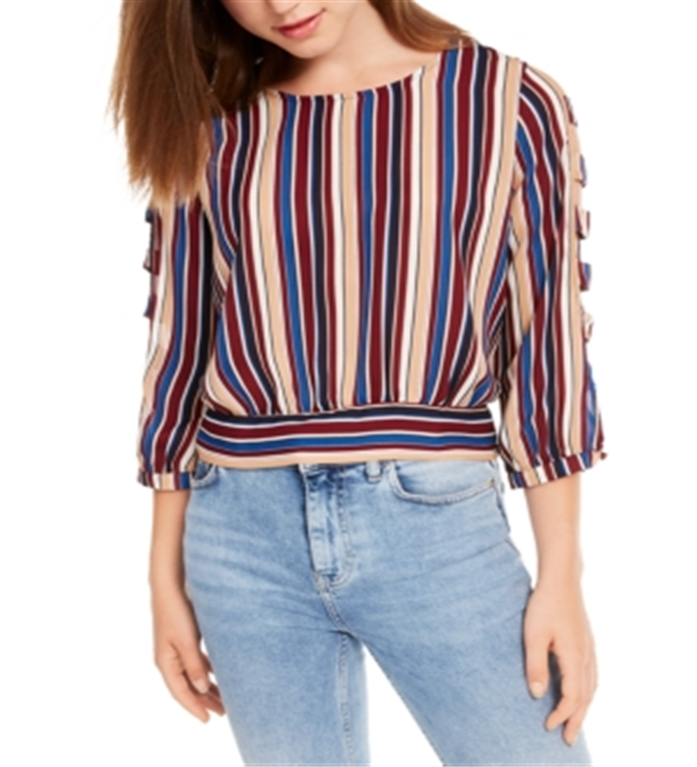Blusa listrada com mangas treliçadas BCX Junior, verde, tamanho pequeno