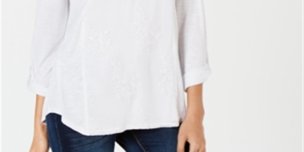 Estilo e CoTop feminino bordado contrastante branco tamanho pequeno