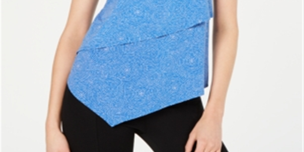 Blusa feminina Alfani com sobreposição assimétrica, azul, tamanho pequeno P