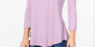 Top feminino com decote redondo JM Collection, roxo, tamanho pequeno G