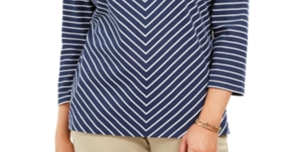 Blusa listrada feminina Karen Scott, azul, tamanho pequeno, P
