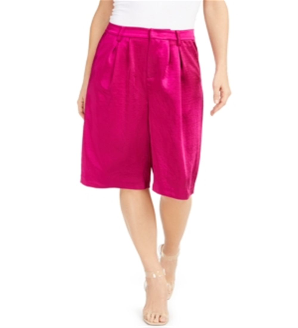 INC International Concepts Shorts Feminino Gaucho Cetim Martelado Plissado Perna Larga Rosa Tamanho 2