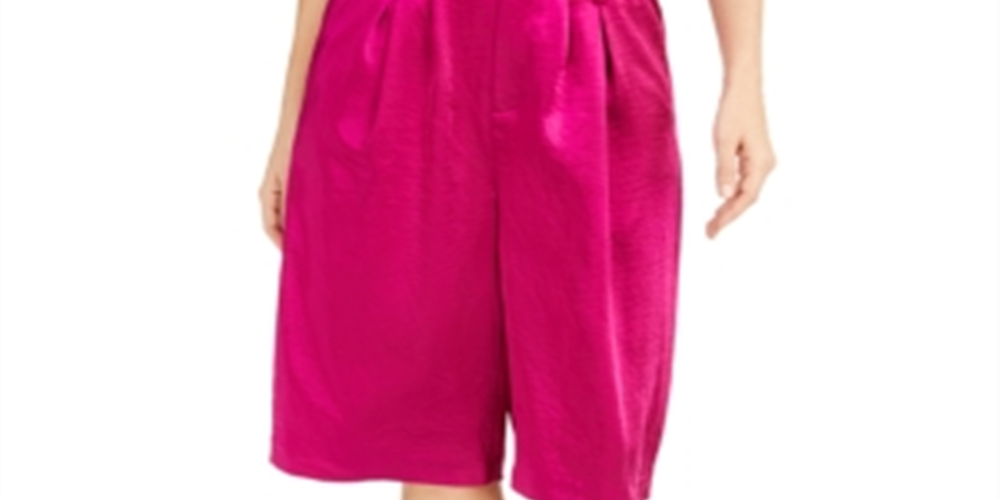 INC International Concepts Shorts Feminino Gaucho Cetim Martelado Plissado Perna Larga Rosa Tamanho 2