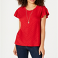 Estilo e CoTop feminino com detalhe de ilhós e mangas bufantes, vermelho, tamanho médio
