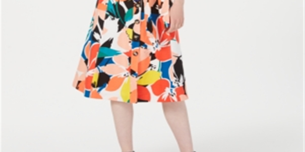 Vestido feminino Donna Ricco estampado com botões e decote profundo, vermelho, tamanho 6