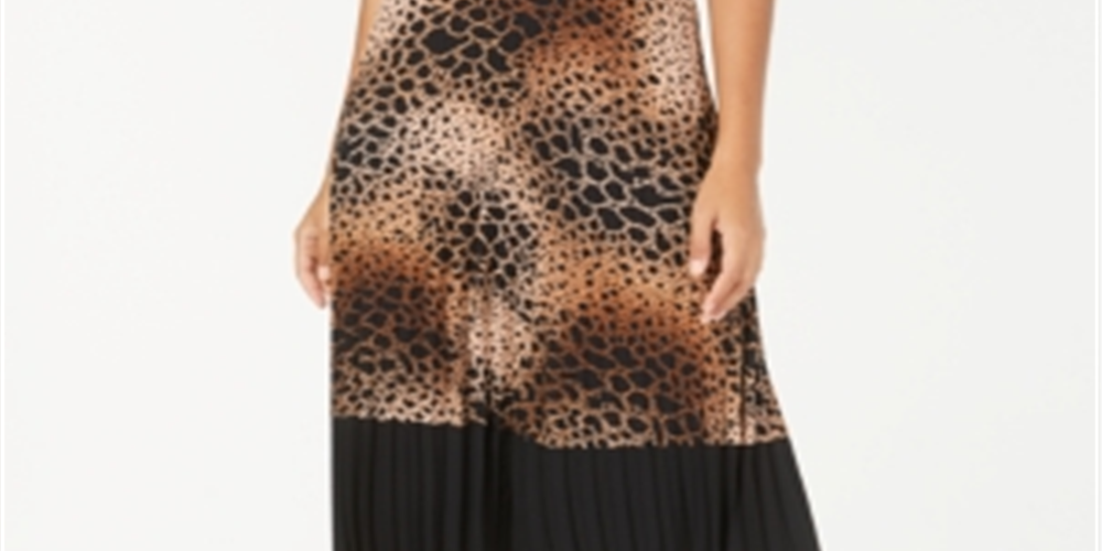 Saia plissada feminina Alfani com estampa de cobra e midi marrom, tamanho médio